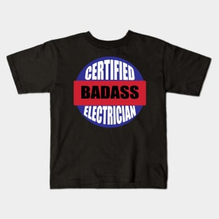Certified badass Electrician Blue red white Design Kids T-Shirt